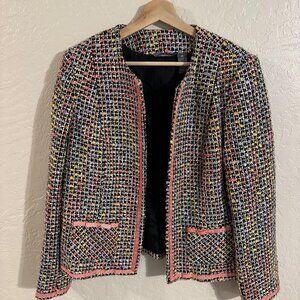 Hillard & Hanson Tweed Bow Accent Plus Size Long Sleeved Pink Piped Pocketed Bla